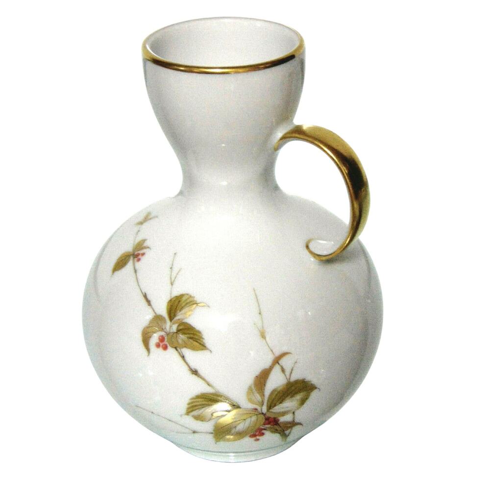 Albath Kaiser Annelie Sake Pitcher 6.5" Vase Gold Leaf Handled Signed Vtg Saki